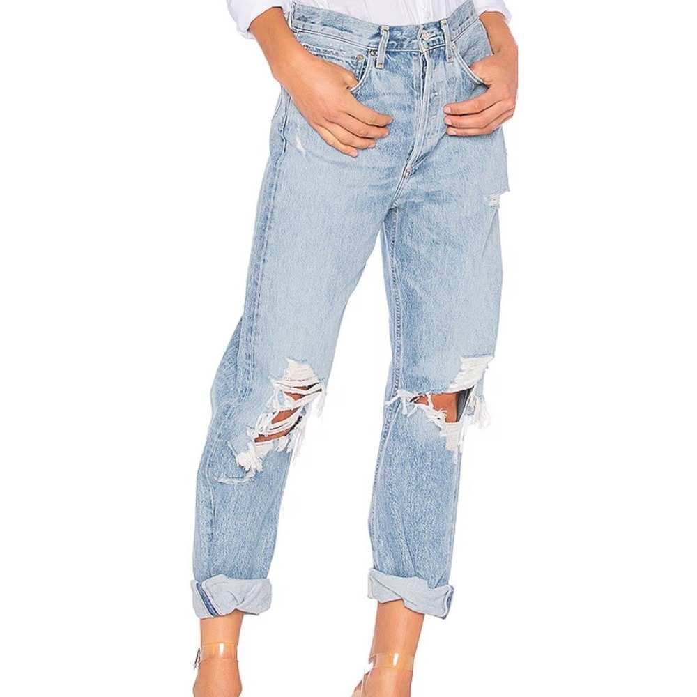 AGOLDE 90's Mid Rise Loose Fit Women 28 Blue Distressed Straight Leg Jeans